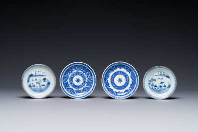12 Chinese blue and white cups and 13 saucers, including capucin-brown glazed, Kangxi/Qianlong