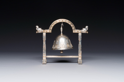 A fine parcel-gilt silver table bell or miniature gong, Southeast Asia, early 20th C.