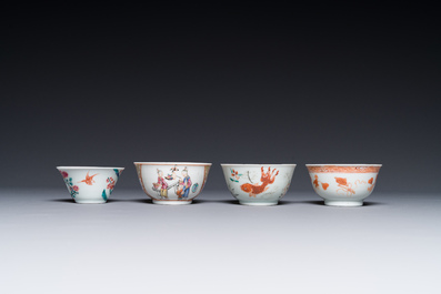 Vier Chinese famille rose en ijzerrode koppen en schotels, Yongzheng/Qianlong
