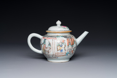 Th&eacute;i&egrave;re en porcelaine de Chine famille rose &agrave; d&eacute;cor de dames d'honneur et d'enfants, Yongzheng