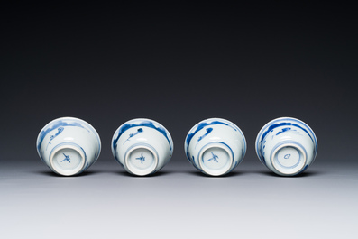 Zeven Chinese blauw-witte koppen en zes schotels, Transitie periode/vroeg Kangxi