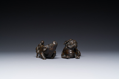 Two Chinese bronze water droppers, Ming/Qing