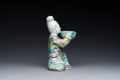 A Chinese famille rose figure of a lady with a bowl, Yongzheng