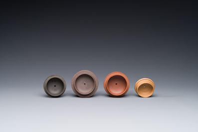 Four Chinese Yixing stoneware teapots, Fan Dasheng 范大生 seal mark, 19/20th C.
