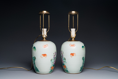 A pair of Chinese famille rose 'Eight Immortals' jars mounted as lamps, 19th C.