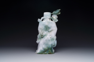 A Chinese celadon and white jade figure of Lu Xing, 20th C.