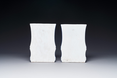 A pair of Chinese monochrome blue-glazed wall pocket vases, 19/20th C.