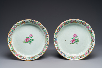 A pair of fine Chinese Canton famille rose jardinieres on stands, 19th C.