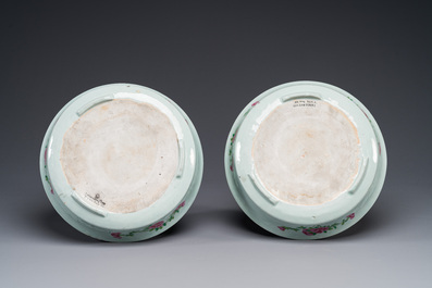 A pair of fine Chinese Canton famille rose jardinieres on stands, 19th C.