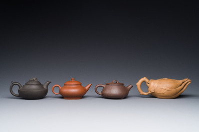 Four Chinese Yixing stoneware teapots, Fan Dasheng 范大生 seal mark, 19/20th C.