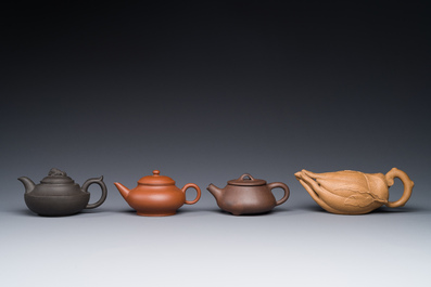 Four Chinese Yixing stoneware teapots, Fan Dasheng 范大生 seal mark, 19/20th C.