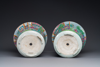 A pair of fine Chinese Canton famille rose jardinieres on stands, 19th C.