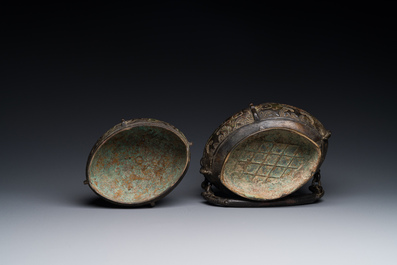 A Chinese bronze ritual wine vessel and cover, 'you', Yuan/Ming