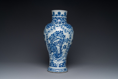 A Chinese blue and white baluster vase with floral design, Kangxi