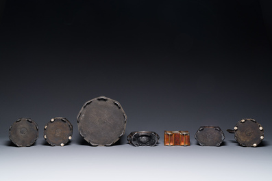 Groupe de sept objets &agrave; th&eacute; en m&eacute;tal paktong, Swatow, Chine, 19/20&egrave;me