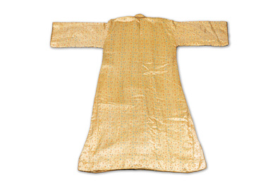 An Iranian gold-thread-embroidered silk caftan, a hat, a coin bracelet and a Koran holder, 19th C.