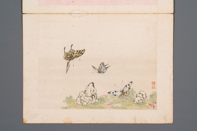 Ecole chinoise: Deux parties d'album avec quatre dessins et une calligraphie, marque en sceau Lisheng 笠生, 19/20&egrave;me