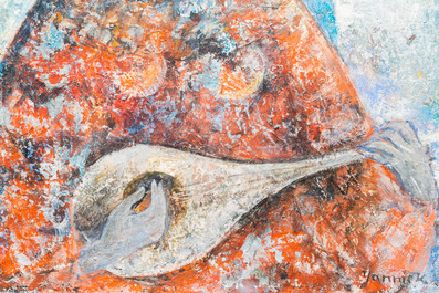 Yannick Vu (1942): 'Lady with a guitar', oil on canvas