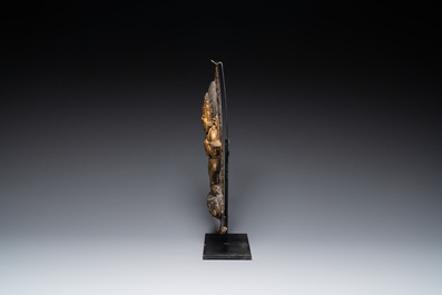 A Tibetan gilt copper 'Mahakala' plaque, 19th C.