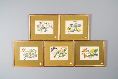 Dix peintures diverses sur papier de riz repr&eacute;sentant la flore et la faune, Canton, Chine, 19/20&egrave;me