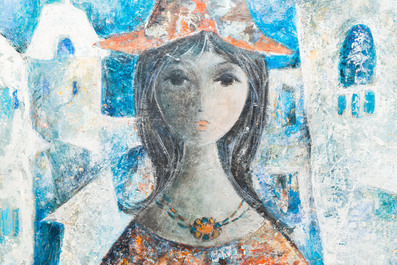 Yannick Vu (1942): 'Lady with a guitar', oil on canvas