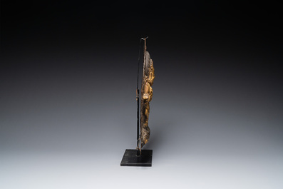 A Tibetan gilt copper 'Mahakala' plaque, 19th C.
