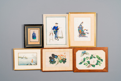 Dix peintures sur papier de riz &agrave; d&eacute;cor de personnages, de la faune et de la flore, Chine, Canton, 19/20&egrave;me