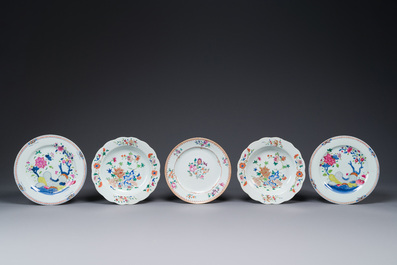 Twelve Chinese famille rose plates with floral design, Qianlong
