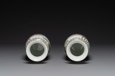 Paire de beaux vases de forme lanterne en porcelaine de Chine famille rose &agrave; d&eacute;cor des 'cent gar&ccedil;ons', marque Yan Xi Tong He 燕囍同和, R&eacute;publique