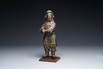 A fine Chinese gilt bronze figure of Zhou Cang 周倉, Ming