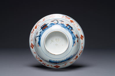 A Chinese Imari-style 'klapmuts' bowl with landscape design, ex-collection of August the Strong, Kangxi