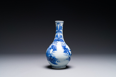 A Chinese blue and white bottle vase, Transitional period