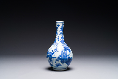 A Chinese blue and white bottle vase, Transitional period
