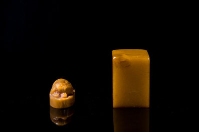 Two Chinese Shoushan soapstone seals, Qing