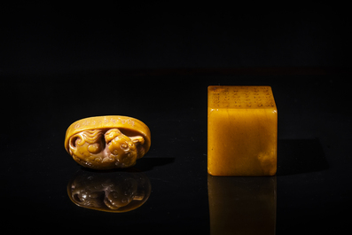 Two Chinese Shoushan soapstone seals, Qing