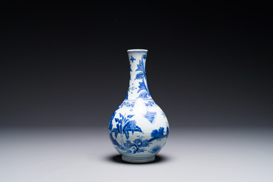 A Chinese blue and white bottle vase, Transitional period