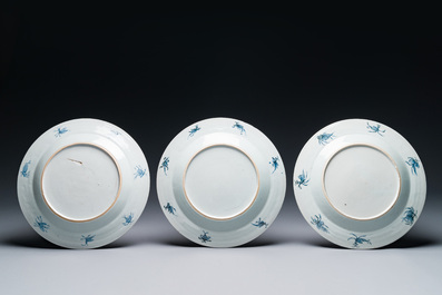 Three Chinese Imari-style 'Parasol ladies' plates after Cornelis Pronk, Qianlong