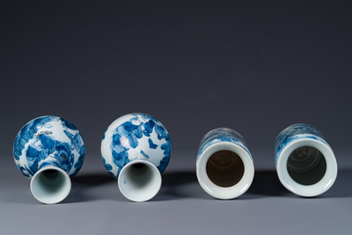 Two pairs of Japanese blue and white vases with figures in a landscape, Edo, 17th C.
