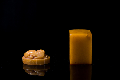 Two Chinese Shoushan soapstone seals, Qing