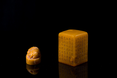 Two Chinese Shoushan soapstone seals, Qing