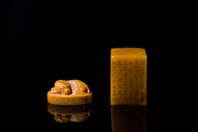 Two Chinese Shoushan soapstone seals, Qing