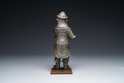 A fine Chinese gilt bronze figure of Zhou Cang 周倉, Ming