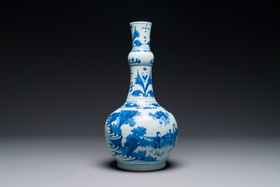 Een Chinese blauw-witte flesvormige vaas met geleerden, Transitie periode