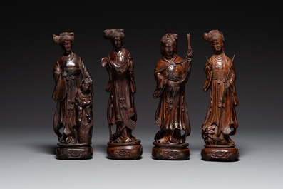 Eight Chinese wooden sculptures of female deities, 19th C.