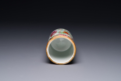 A Chinese Canton famille rose 'Wu Shuang Pu' brush pot, 19th C.