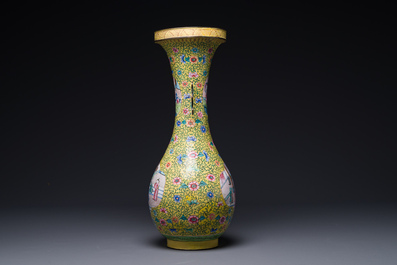 A Chinese Canton enamel yellow-ground vase, 19th C.