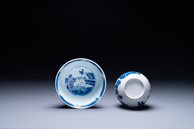 A Chinese blue and white bowl and a silver mounted vase, Shen De Tang Zhi 慎德堂製 mark, Kangxi