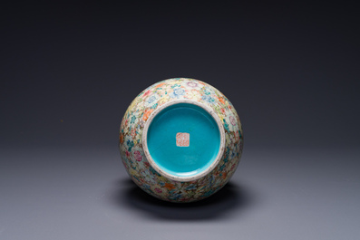 A Chinese famille rose 'millefleurs' 'hu' vase, Qianlong mark, Republic