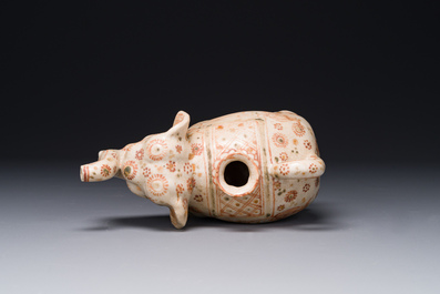 A rare Vietnamese polychrome painted stoneware elephant shaped jug, L&ecirc; dynasty, 16th C.