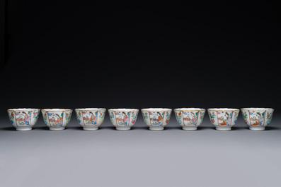 Acht Chinese famille rose koppen en zeven schotels, Xianfeng merk en periode